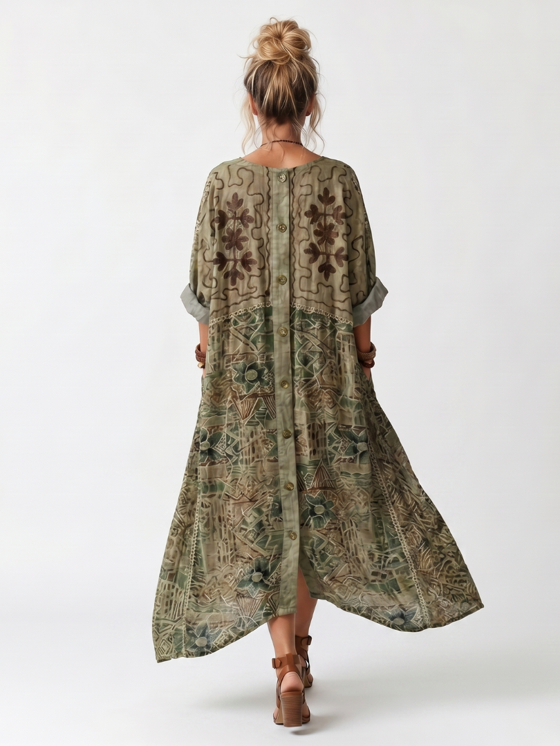 Women's Olive Floral Button-Front Maxi Dress - Olive Green Floral