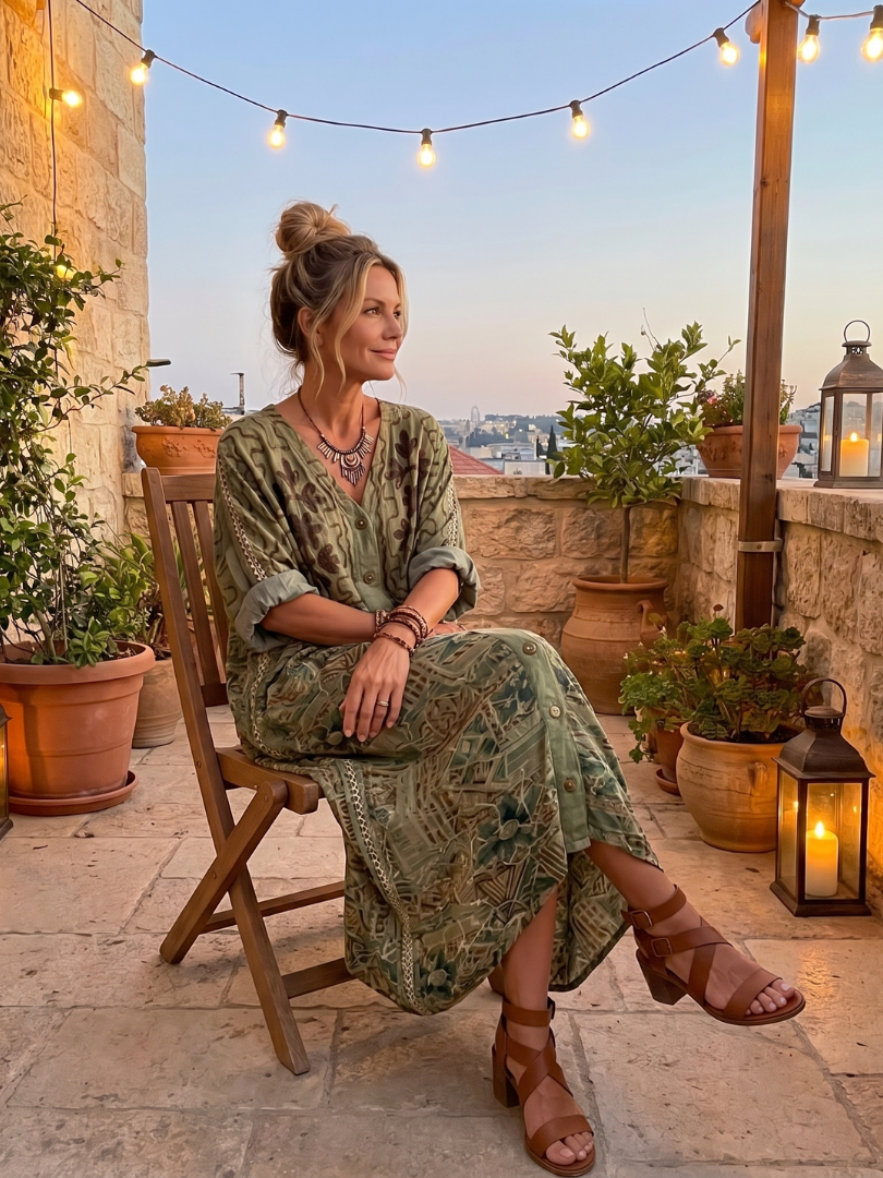 Women's Olive Floral Button-Front Maxi Dress - Olive Green Floral