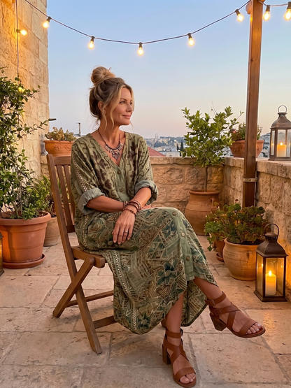 Women's Olive Floral Button-Front Maxi Dress - Olive Green Floral