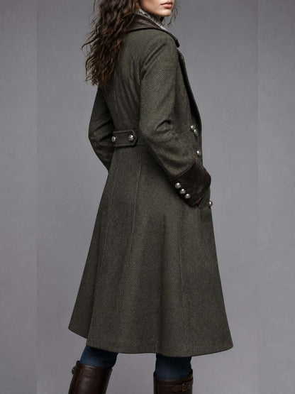 Women's Olive Herringbone Military Coat - Olive