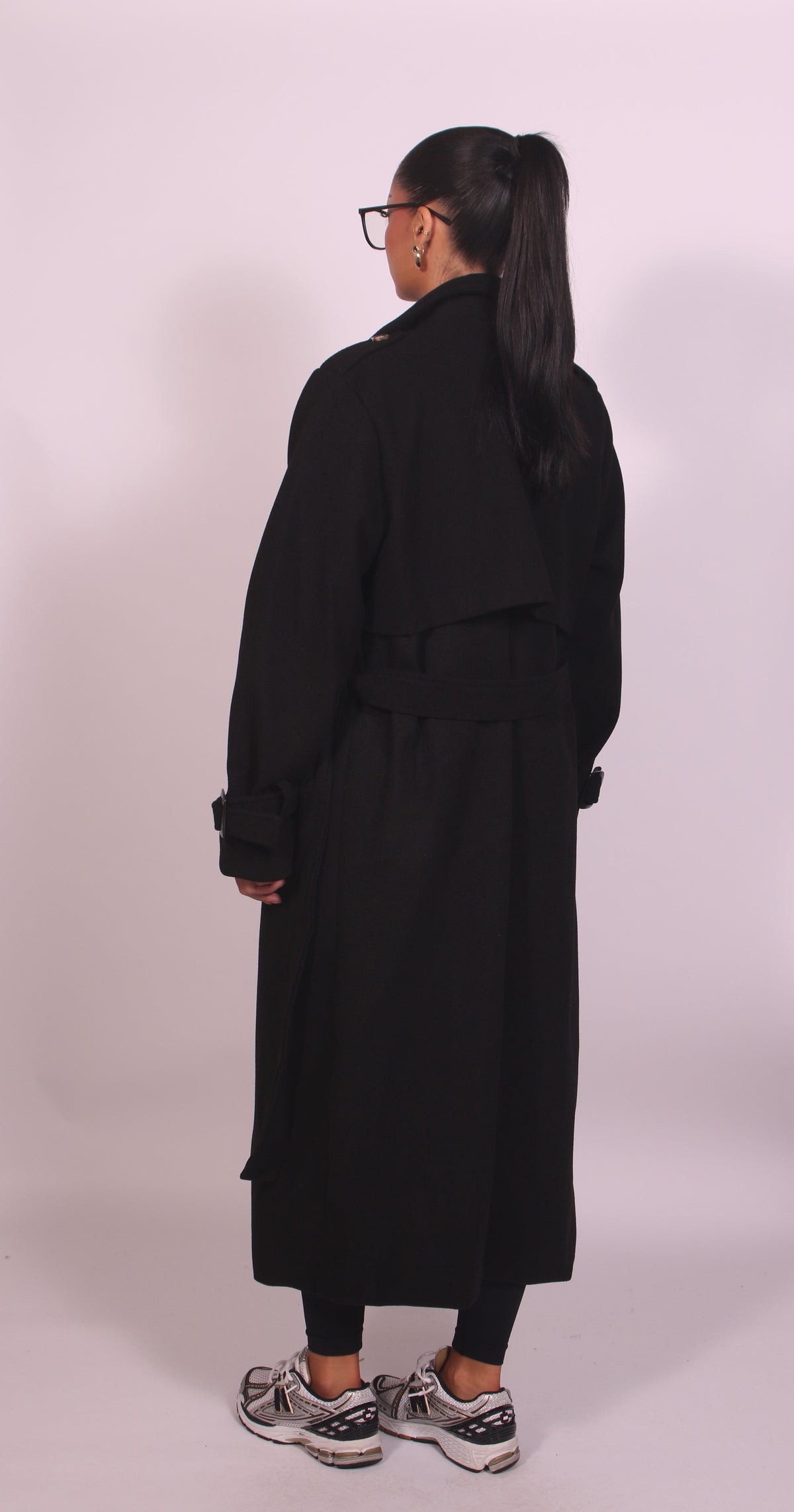 Women's Oversized Belted Longline Trench Coat - Black