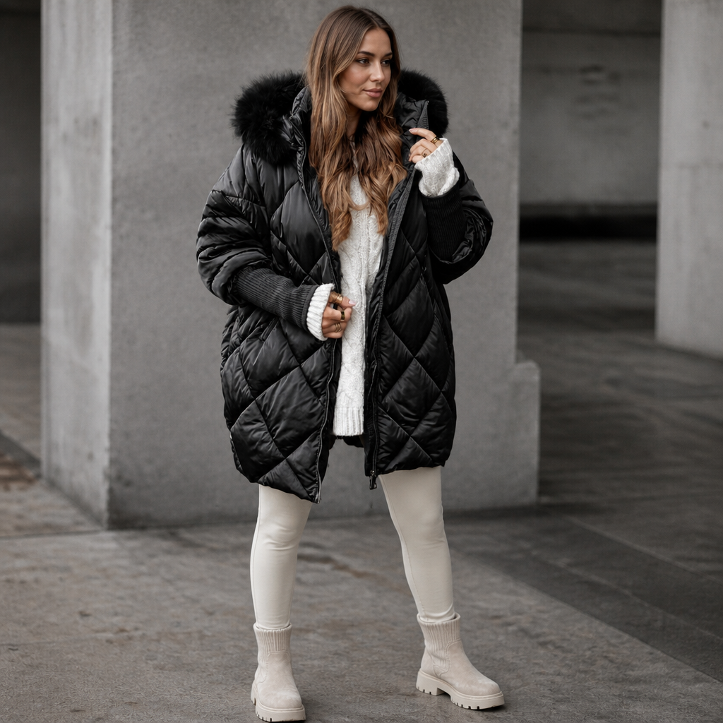 Women's Oversized Faux Fur Hood Parka Coat - Black