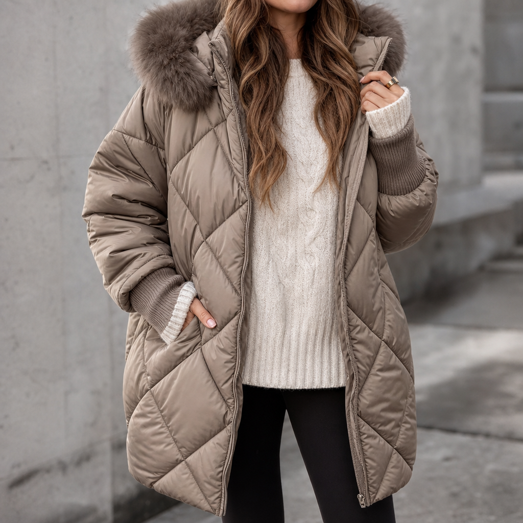 Women's Oversized Faux Fur Hood Parka Coat - Brown