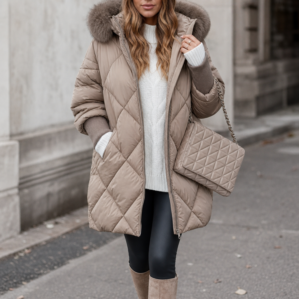Women's Oversized Faux Fur Hood Parka Coat - Brown