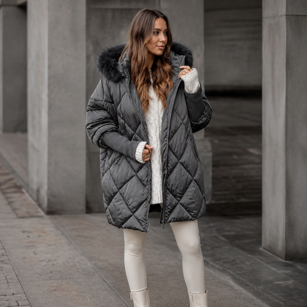 Women's Oversized Faux Fur Hood Parka Coat - Gray