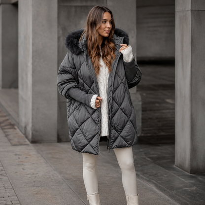 Women's Oversized Faux Fur Hood Parka Coat - Gray