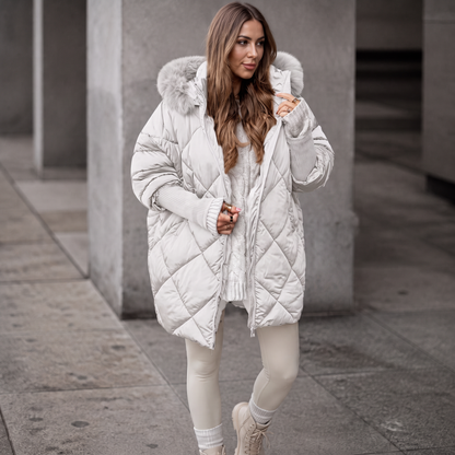 Women's Oversized Faux Fur Hood Parka Coat - White