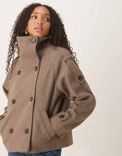 Women's Oversized Funnel Neck Cropped Coat - Taupe