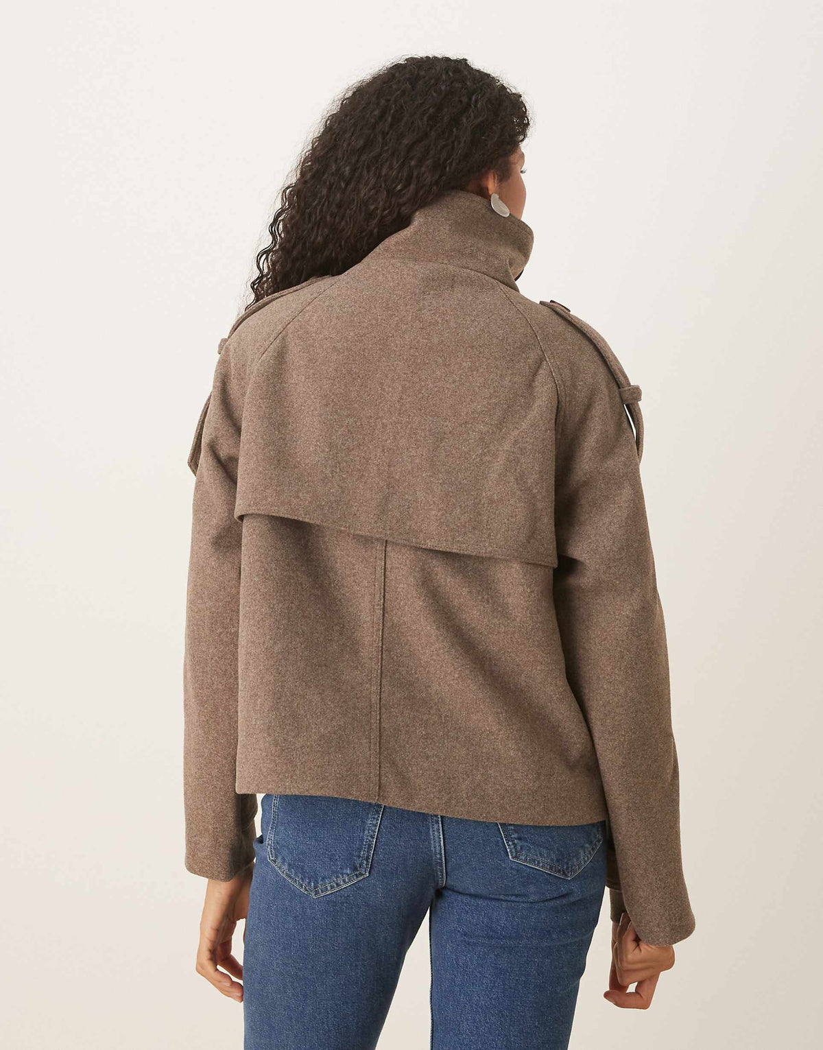 Women's Oversized Funnel Neck Cropped Coat - Taupe