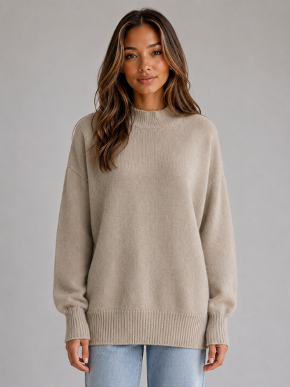 Women's Oversized High Neck Sweater Top - Beige