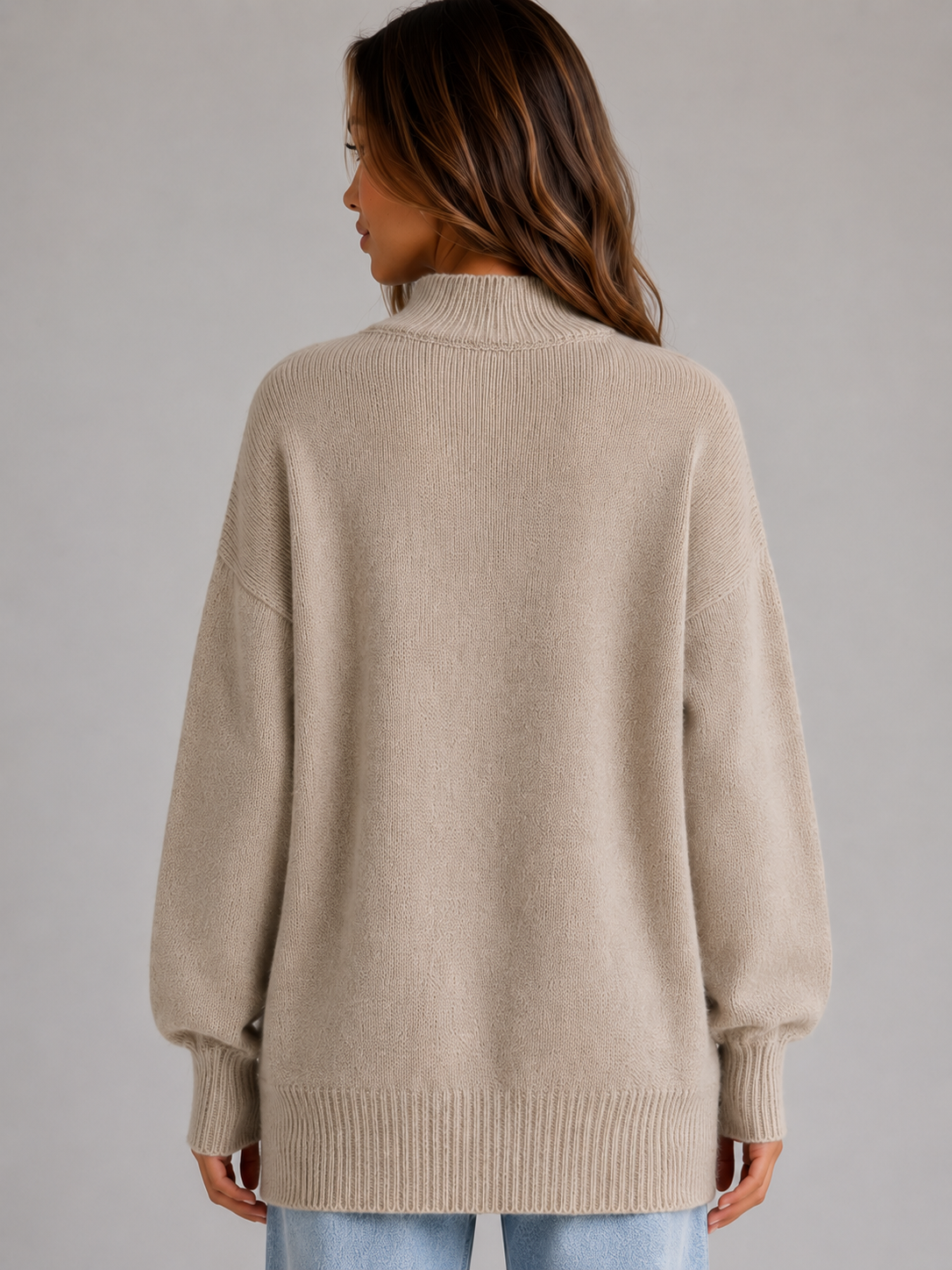 Women's Oversized High Neck Sweater Top - Beige