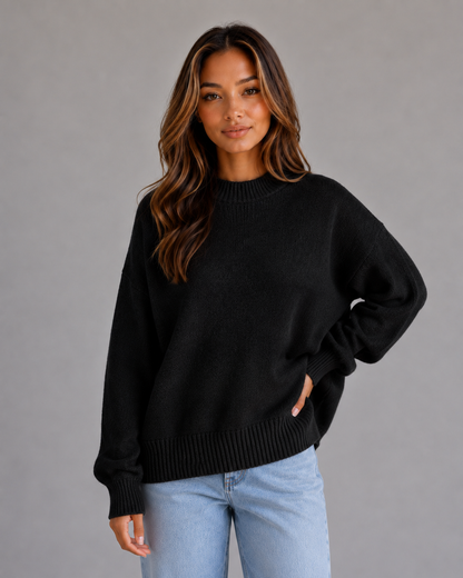 Women's Oversized High Neck Sweater Top - Black