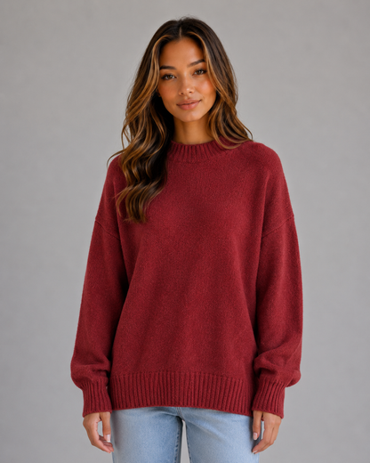 Women's Oversized High Neck Sweater Top - Red