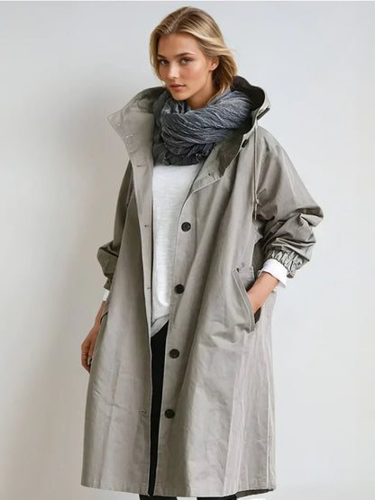 Women's Oversized Hooded Longline Coat - Gray