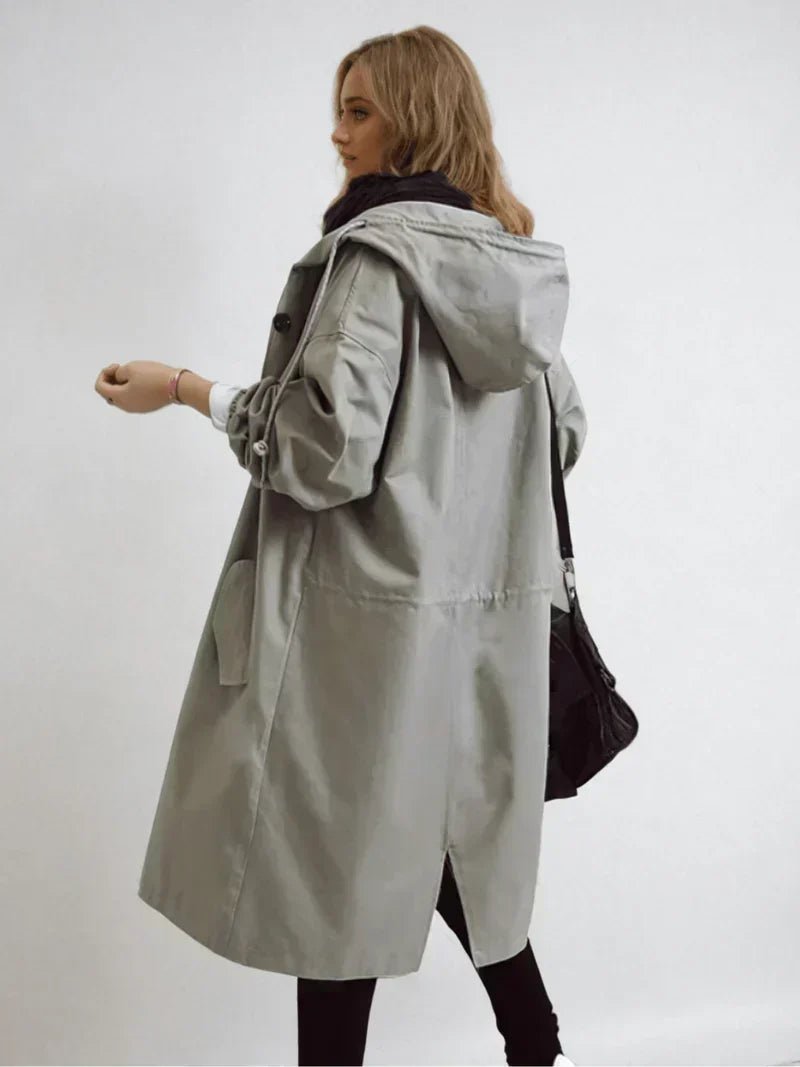 Women's Oversized Hooded Longline Coat - Gray