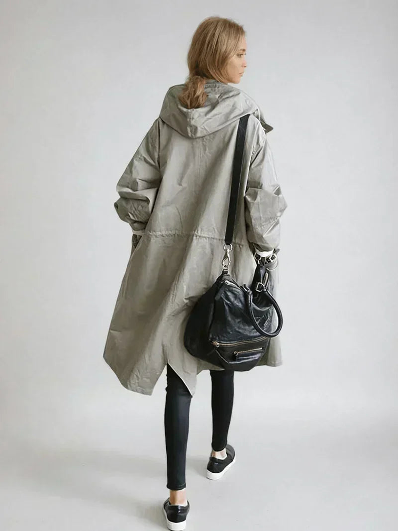 Women's Oversized Hooded Longline Coat - Gray