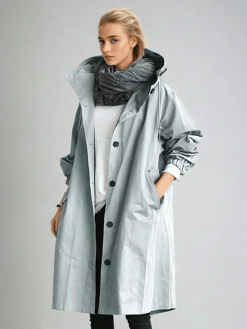 Women's Oversized Hooded Longline Coat - Light Blue
