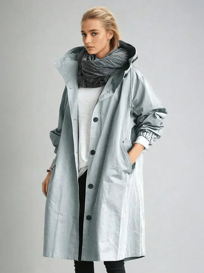 Women's Oversized Hooded Longline Coat - Light Blue