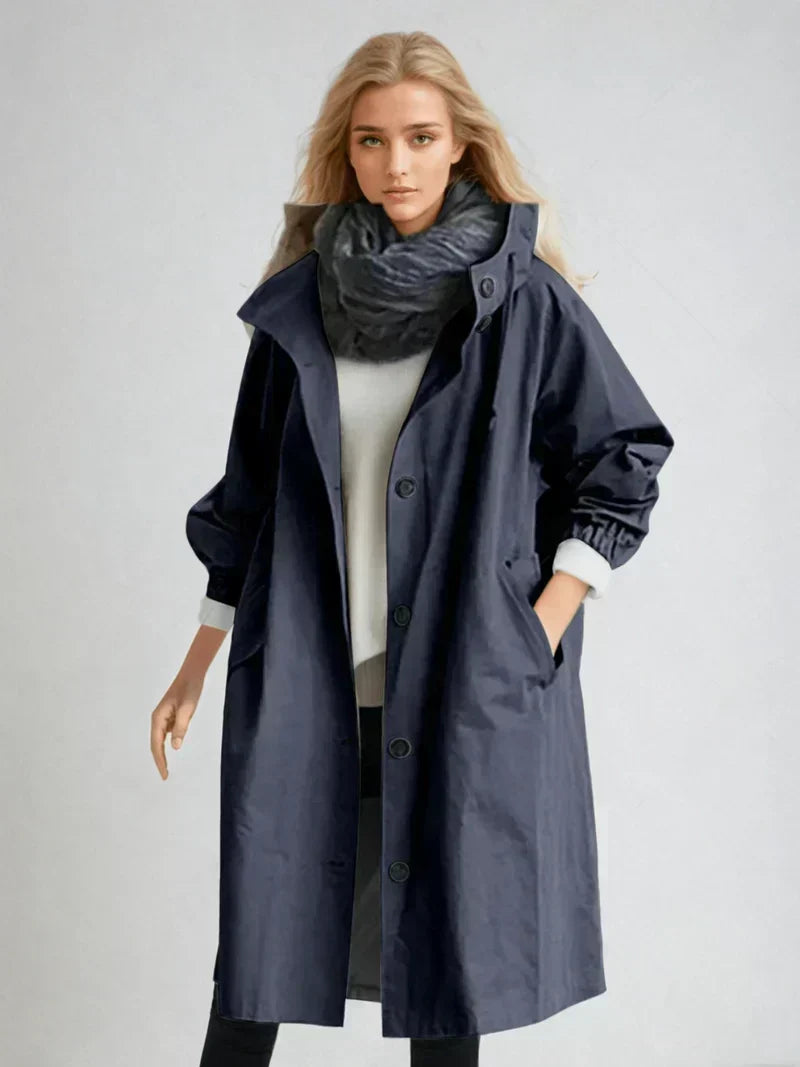 Women's Oversized Hooded Longline Coat - Navy