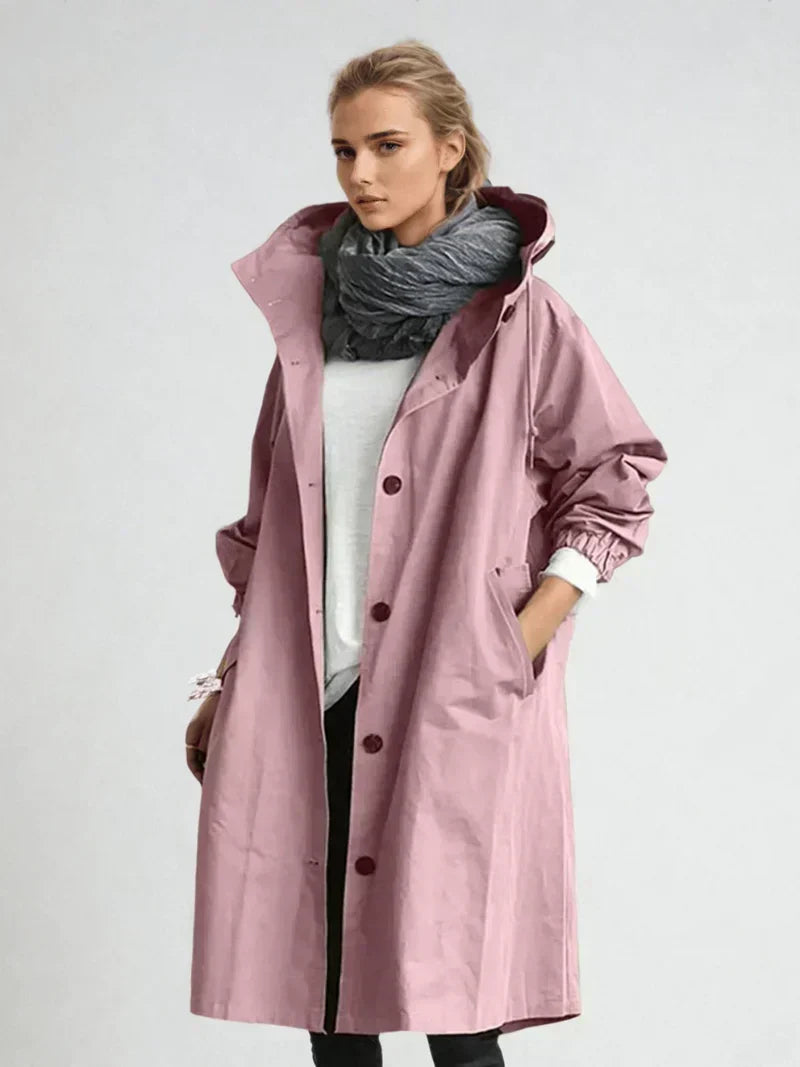 Women's Oversized Hooded Longline Coat - Pink