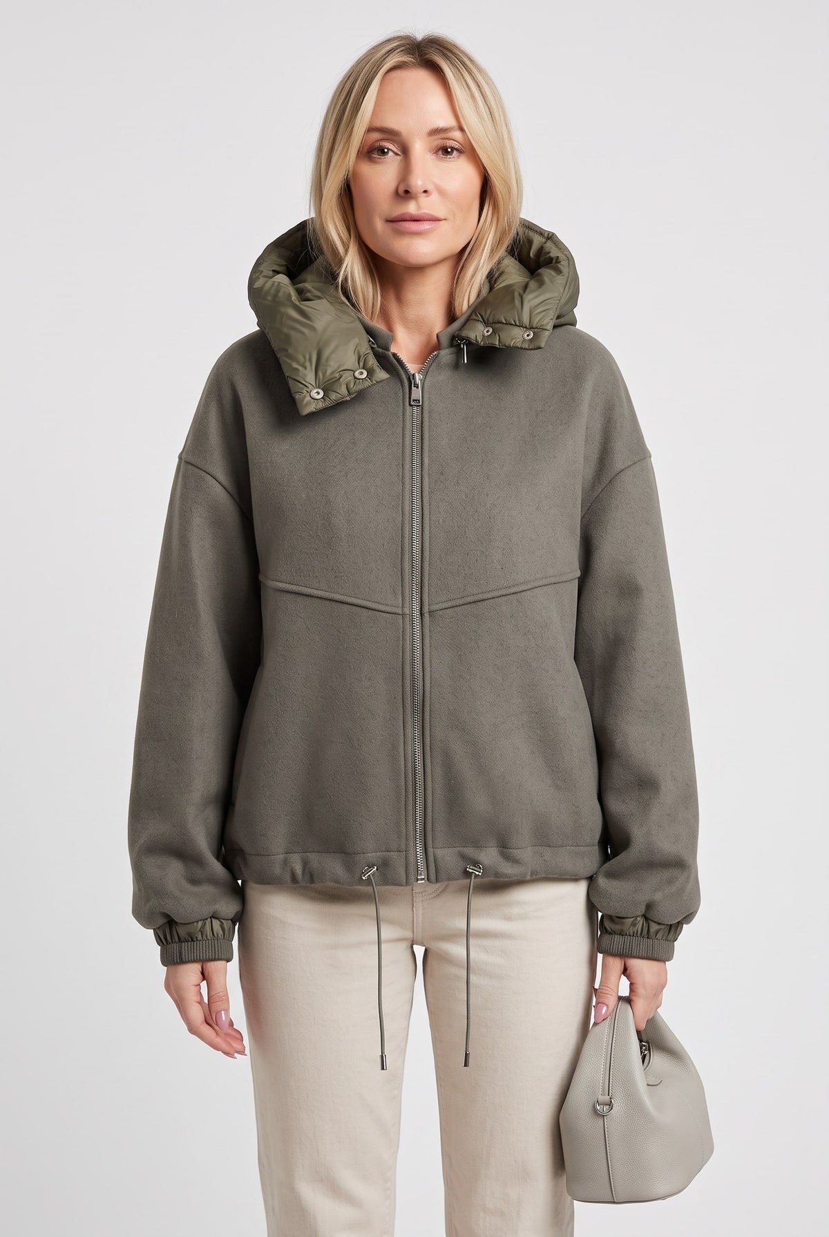 Women's Oversized Padded Hood Jacket - Olive
