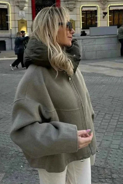 Women's Oversized Padded Hood Jacket - Olive