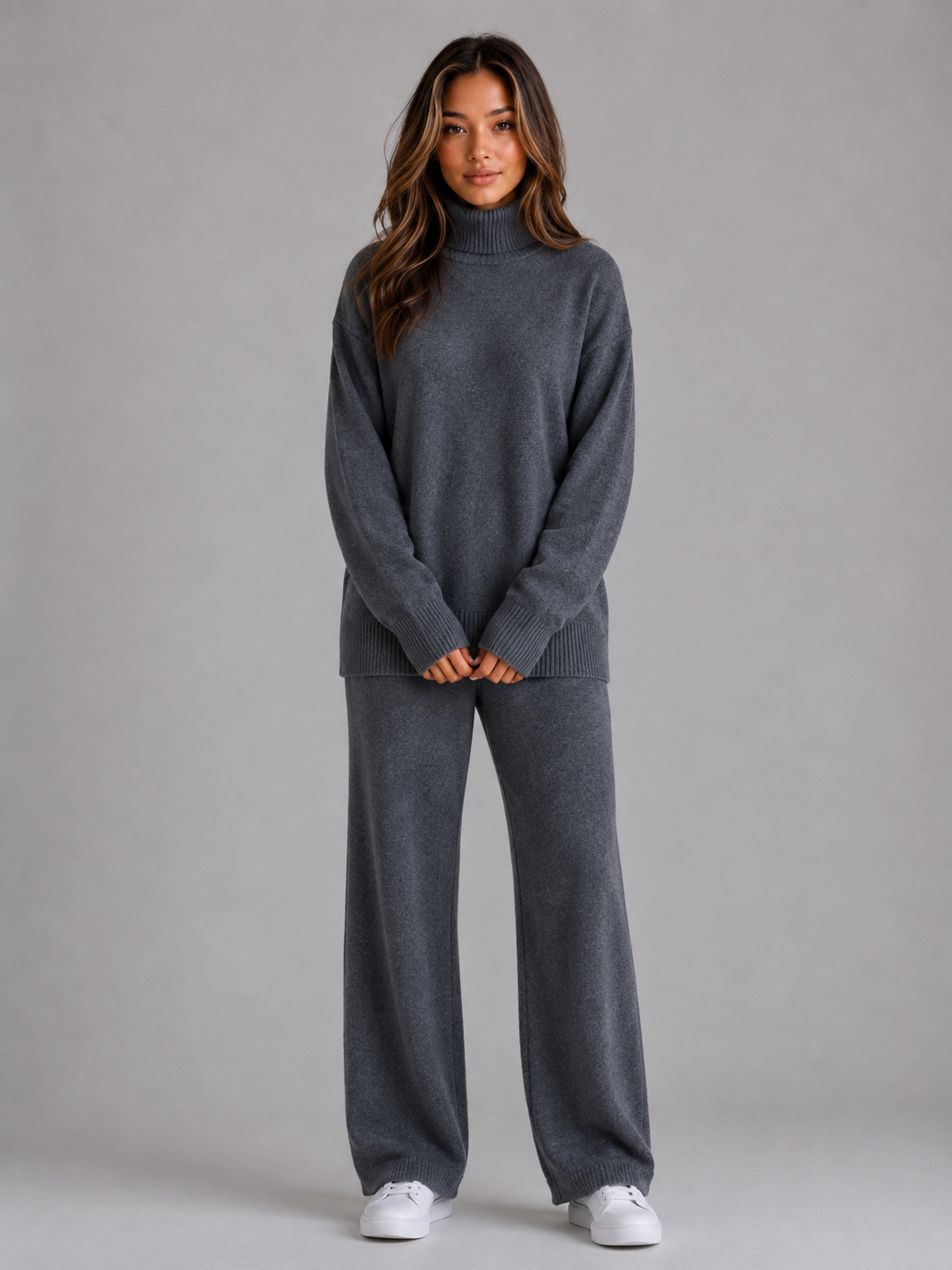 Women's Oversized Roll Neck Lounge Set - Dark Gray
