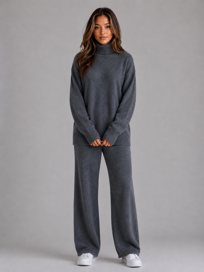 Women's Oversized Roll Neck Lounge Set - Dark Gray