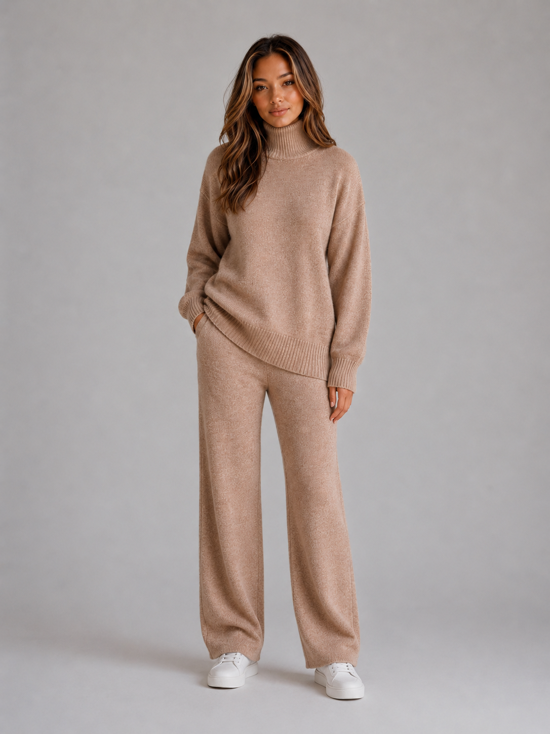 Women's Oversized Roll Neck Lounge Set - Khaki