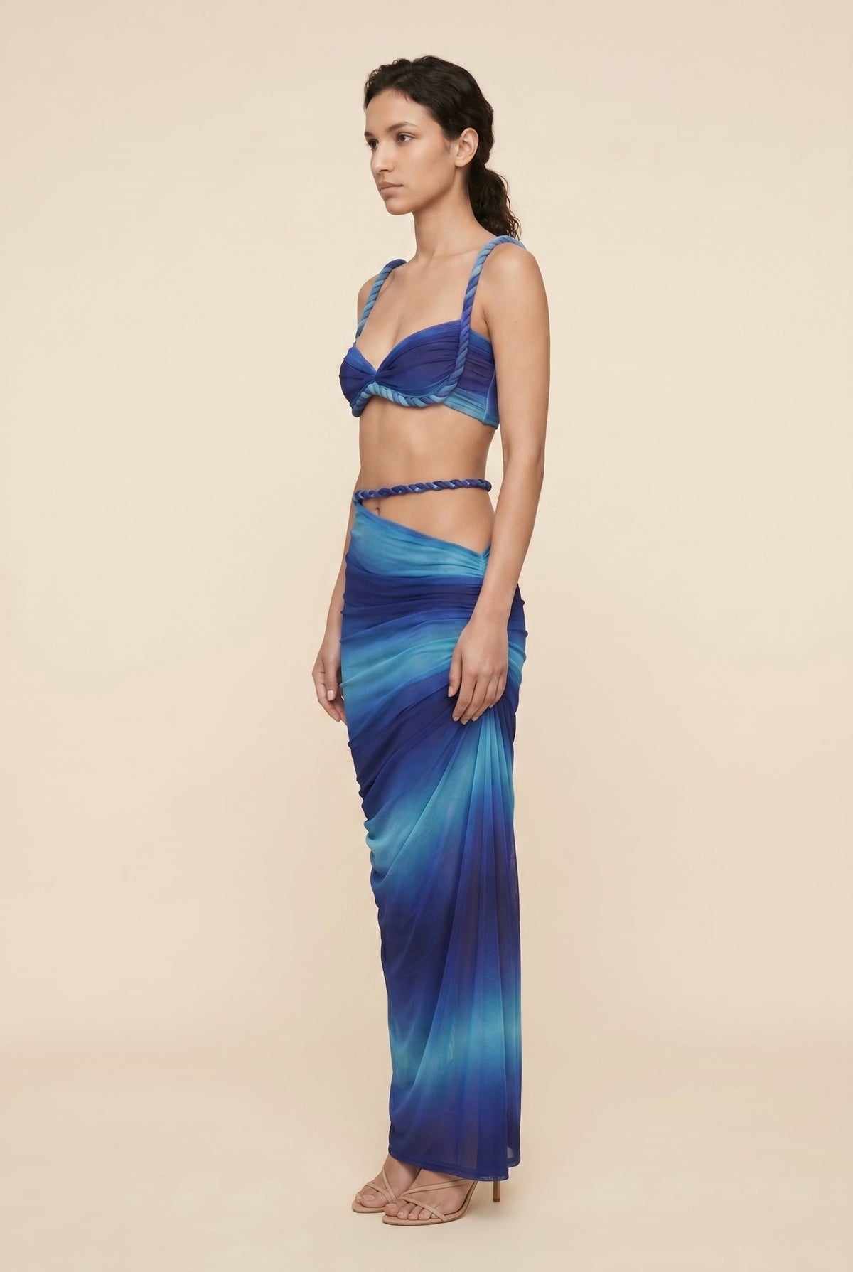Women's Party Cutout Draped Maxi Set - Blue Ombre