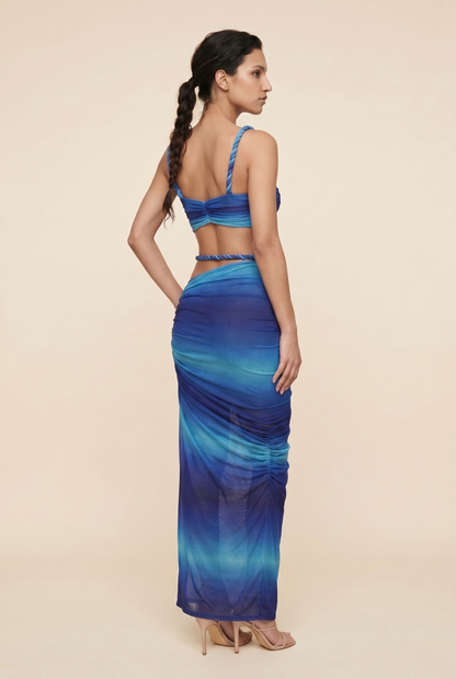 Women's Party Cutout Draped Maxi Set - Blue Ombre