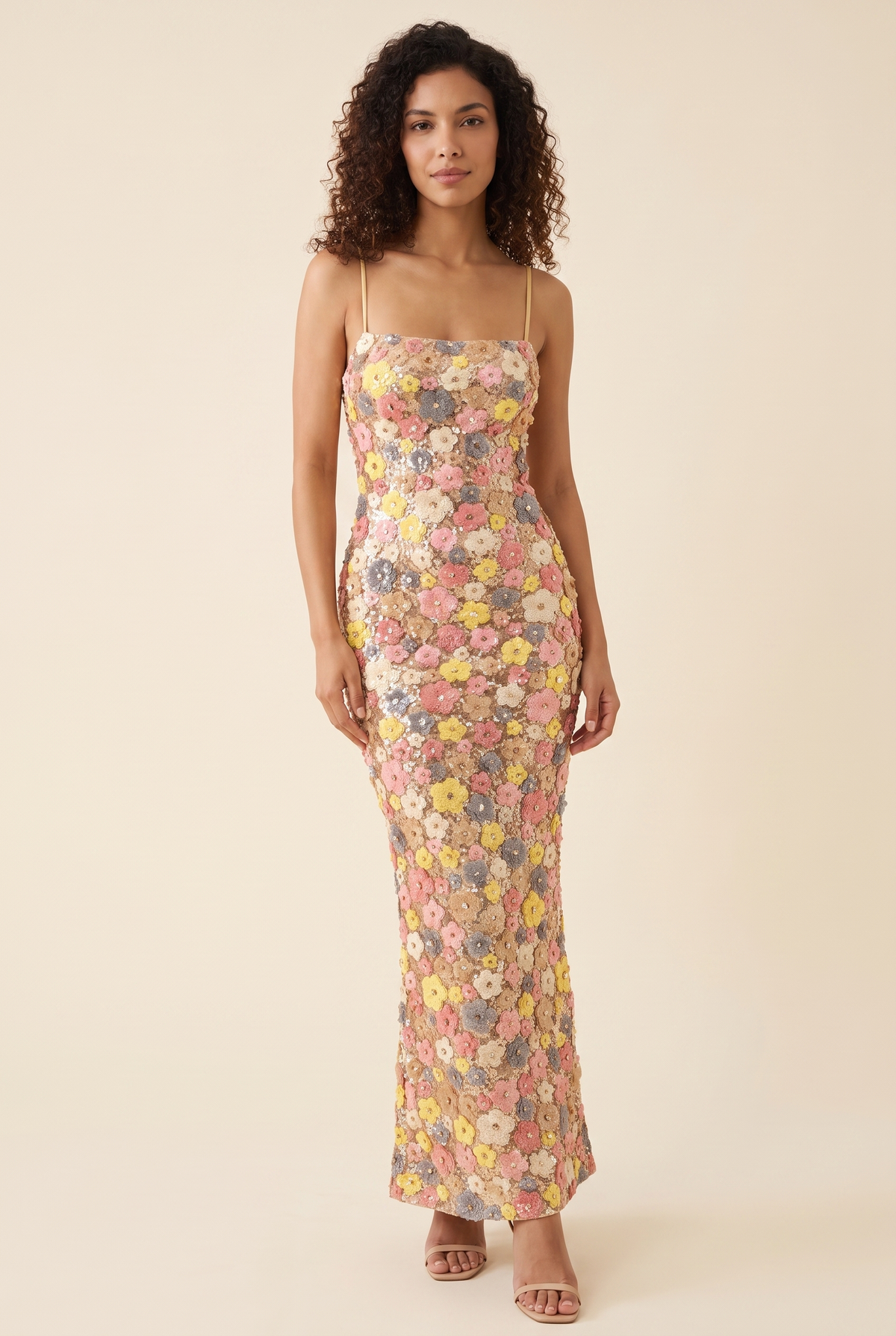 Women's Pink and Yellow Floral Open-Back Maxi Dress - Pink and Yellow Floral