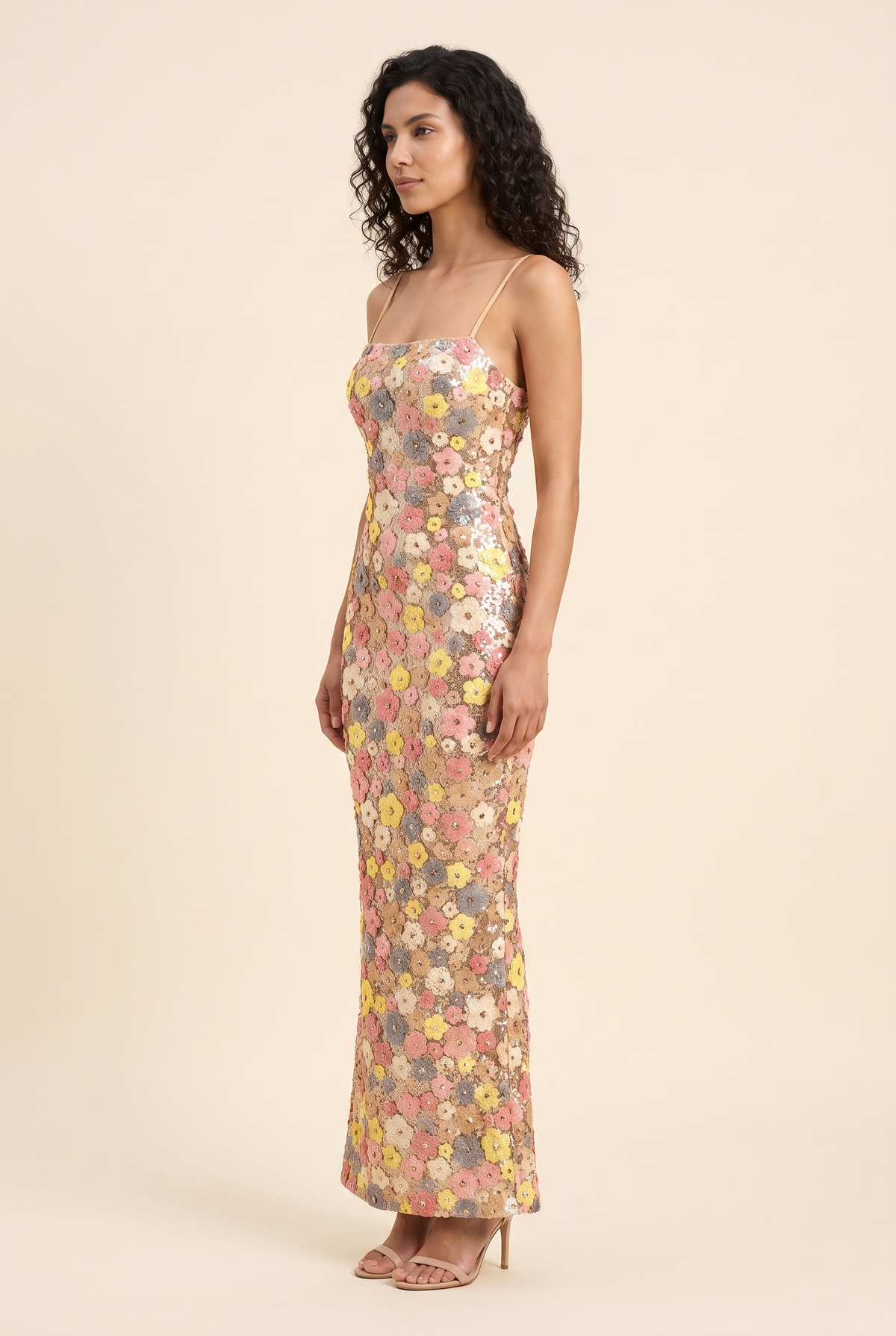Women's Pink and Yellow Floral Open-Back Maxi Dress - Pink and Yellow Floral