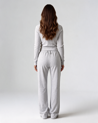 Women's Ribbed Button-Front Lounge Set - Heather Gray