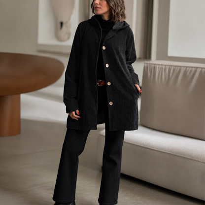Women's Ribbed Corduroy Hooded Top - Black