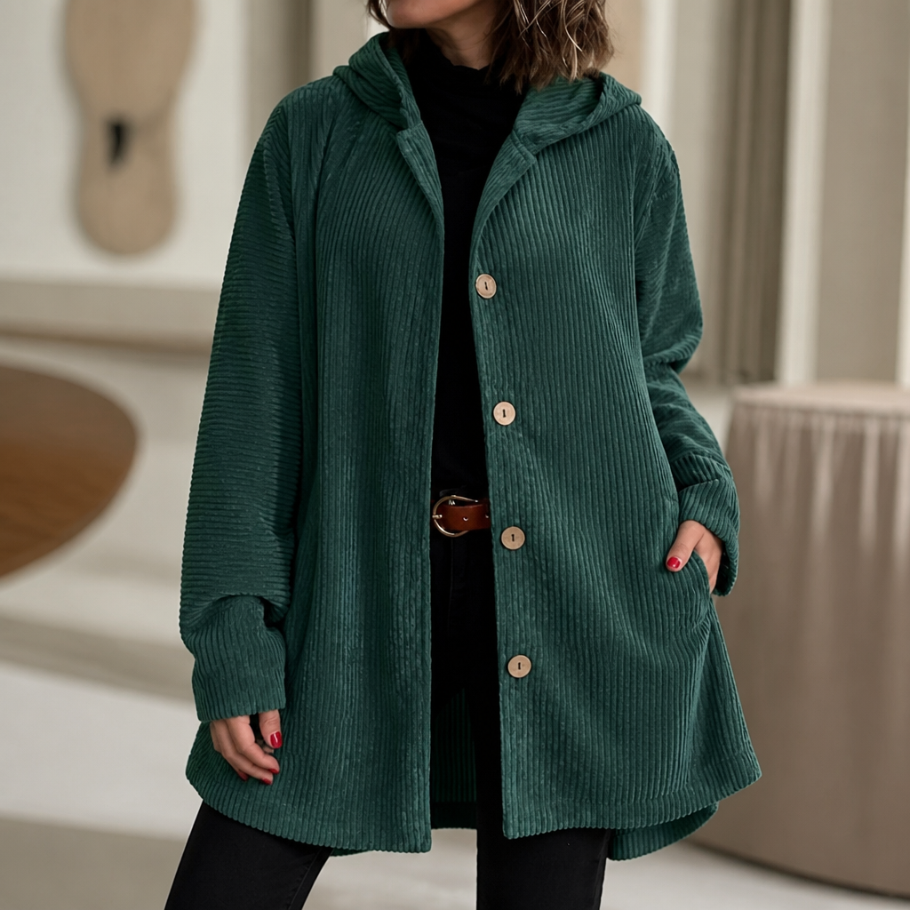 Women's Ribbed Corduroy Hooded Top - Green