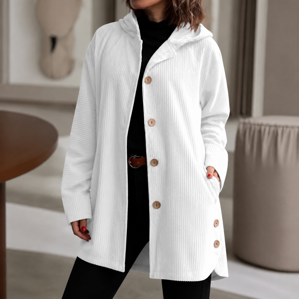 Women's Ribbed Corduroy Hooded Top - White