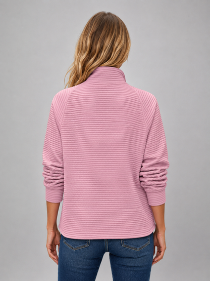 Women's Ribbed Half-Zip Knit Sweater - Pink
