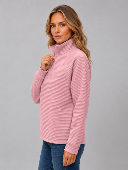 Women's Ribbed Half-Zip Knit Sweater - Pink
