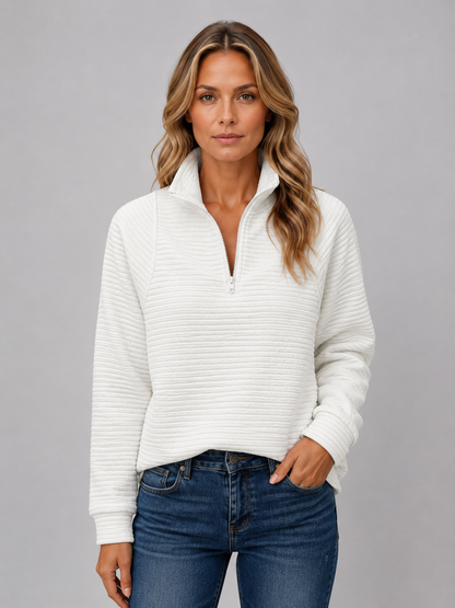 Women's Ribbed Half-Zip Knit Sweater - White