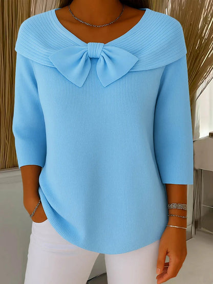 Women's Ribbed Knit Bow Sweater - Blue