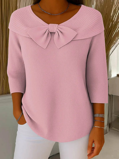 Women's Ribbed Knit Bow Sweater - Pink