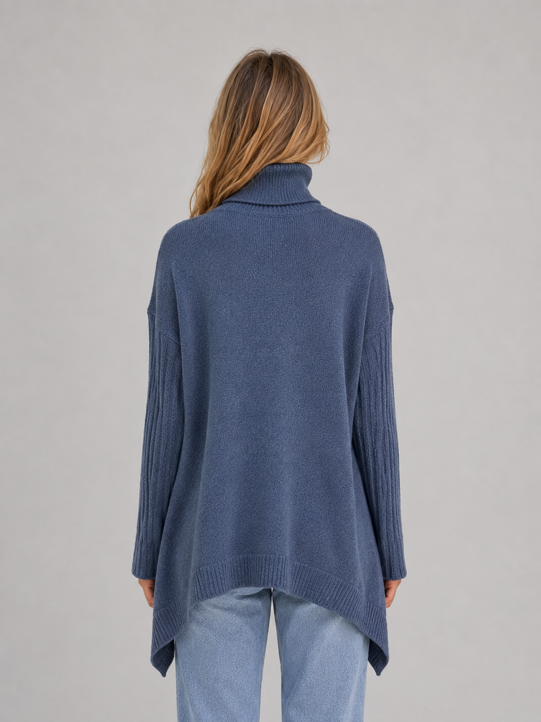 Women's Roll Neck Longline Oversized Knit Sweater - Blue