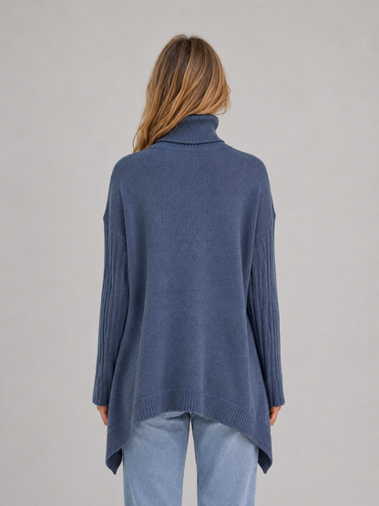 Women's Roll Neck Longline Oversized Knit Sweater - Blue