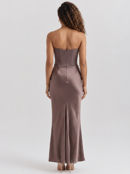 Women's Ruched Column Evening Maxi Dress - Brown