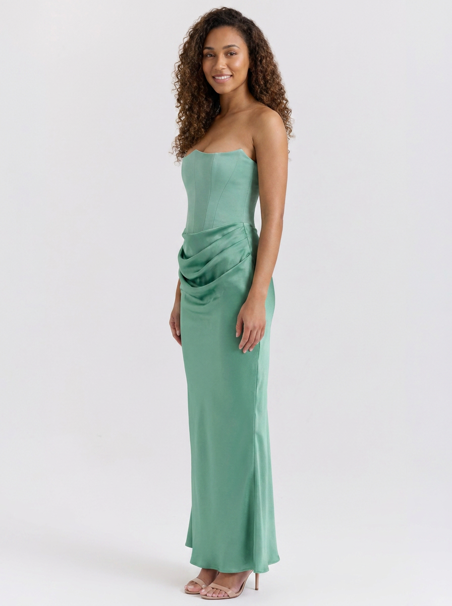 Women's Ruched Column Evening Maxi Dress - Emerald Sage