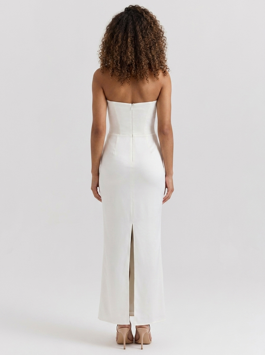 Women's Ruched Column Evening Maxi Dress - Ivory