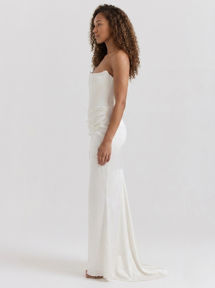 Women's Ruched Column Evening Maxi Dress - Ivory