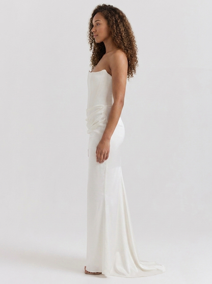 Women's Ruched Column Evening Maxi Dress - Ivory