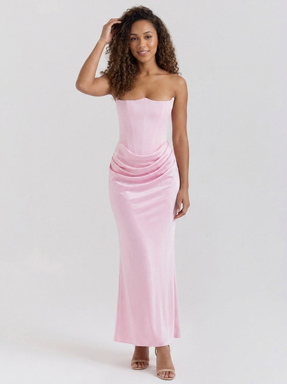 Women's Ruched Column Evening Maxi Dress - Soft Pink